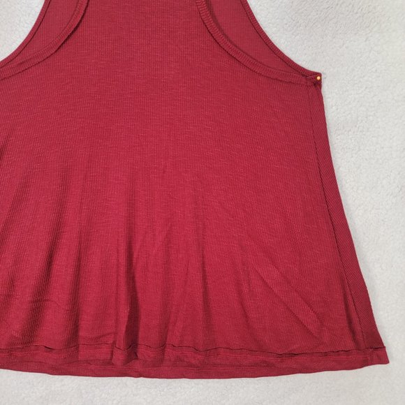 Free People Burgundy Ribbed Knit Boho Round Neck Racerback Flowy Tank Blouse - Picture 9 of 13
